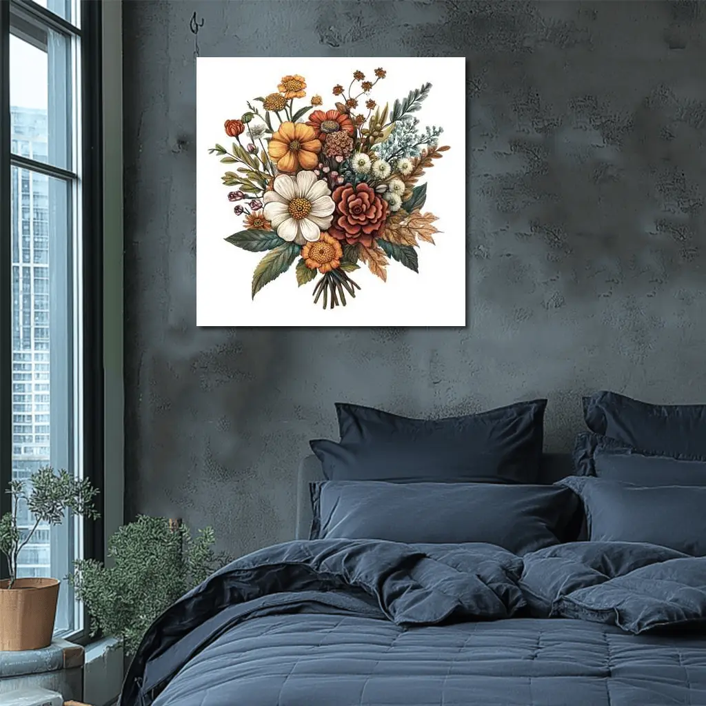 Autumn Wildflower Bouquet Botanical Illustration Art – Wall Art