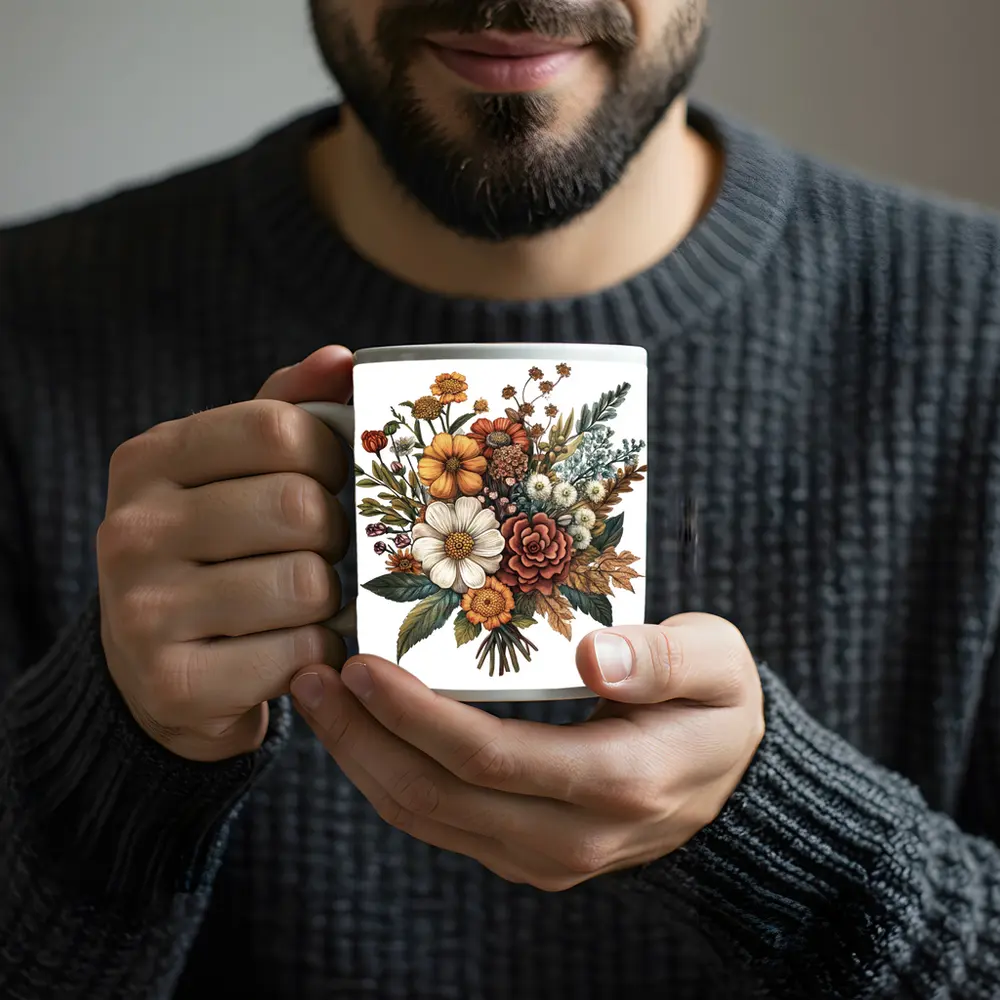 Autumn Wildflower Bouquet Botanical Illustration Art – Mugs