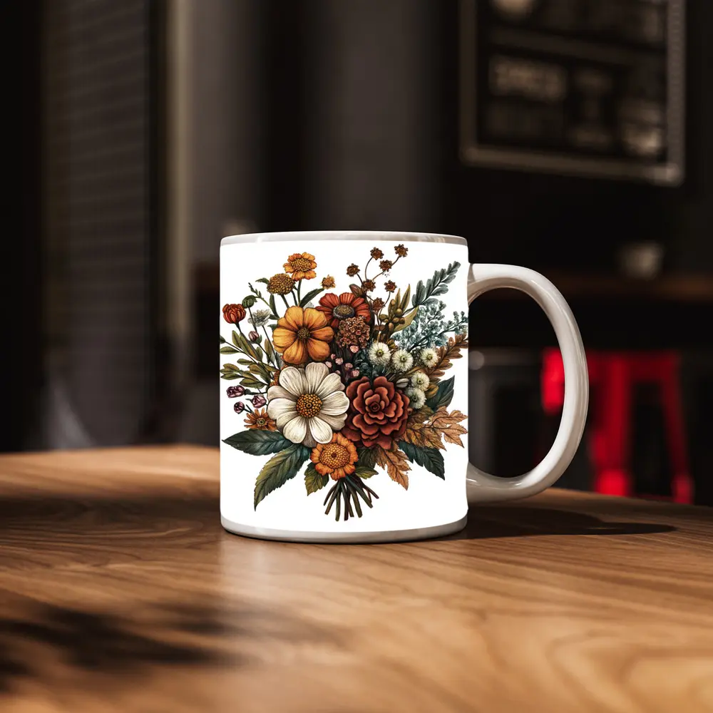 Autumn Wildflower Bouquet Botanical Illustration Art – Mugs