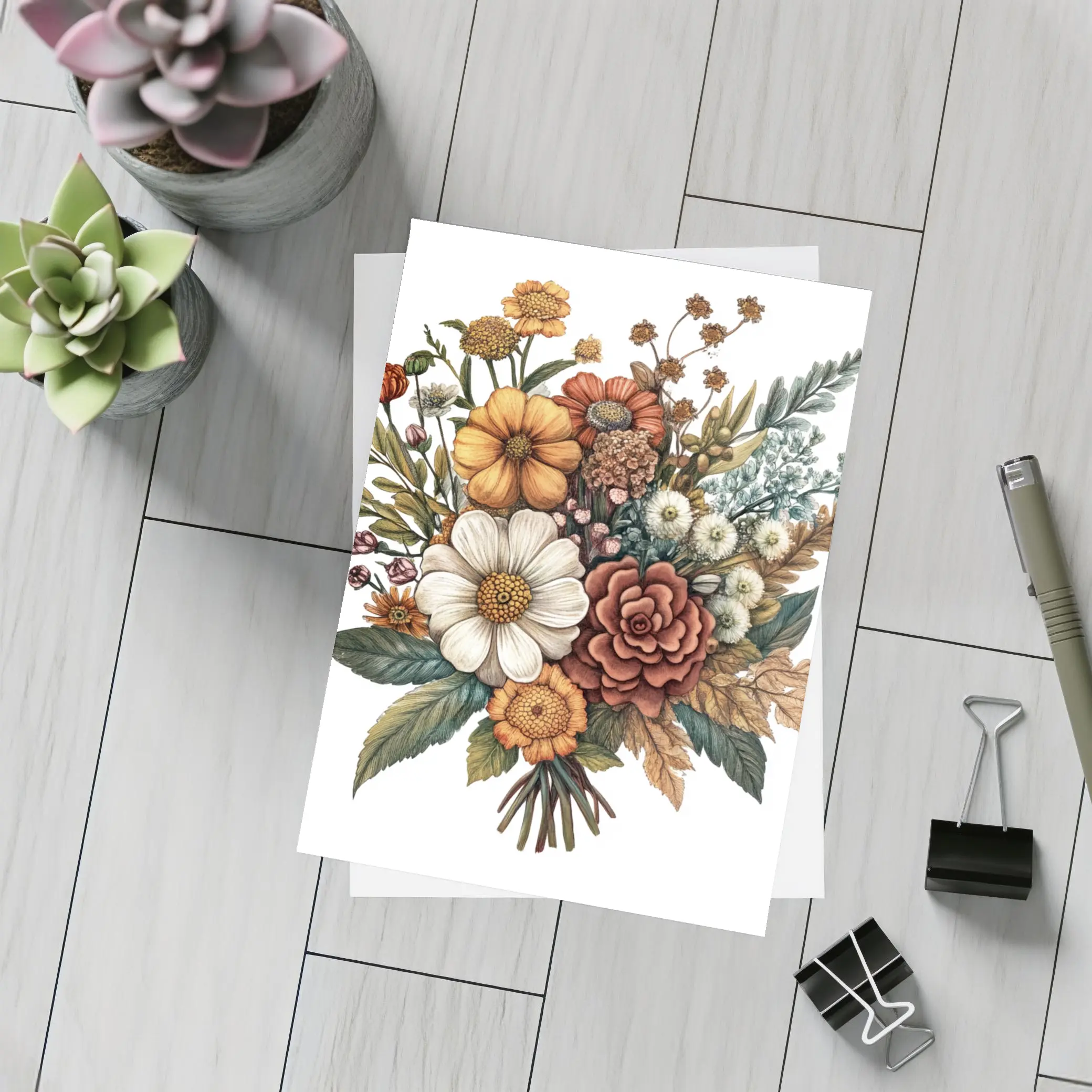 Autumn Wildflower Bouquet Botanical Illustration Art – Postcards