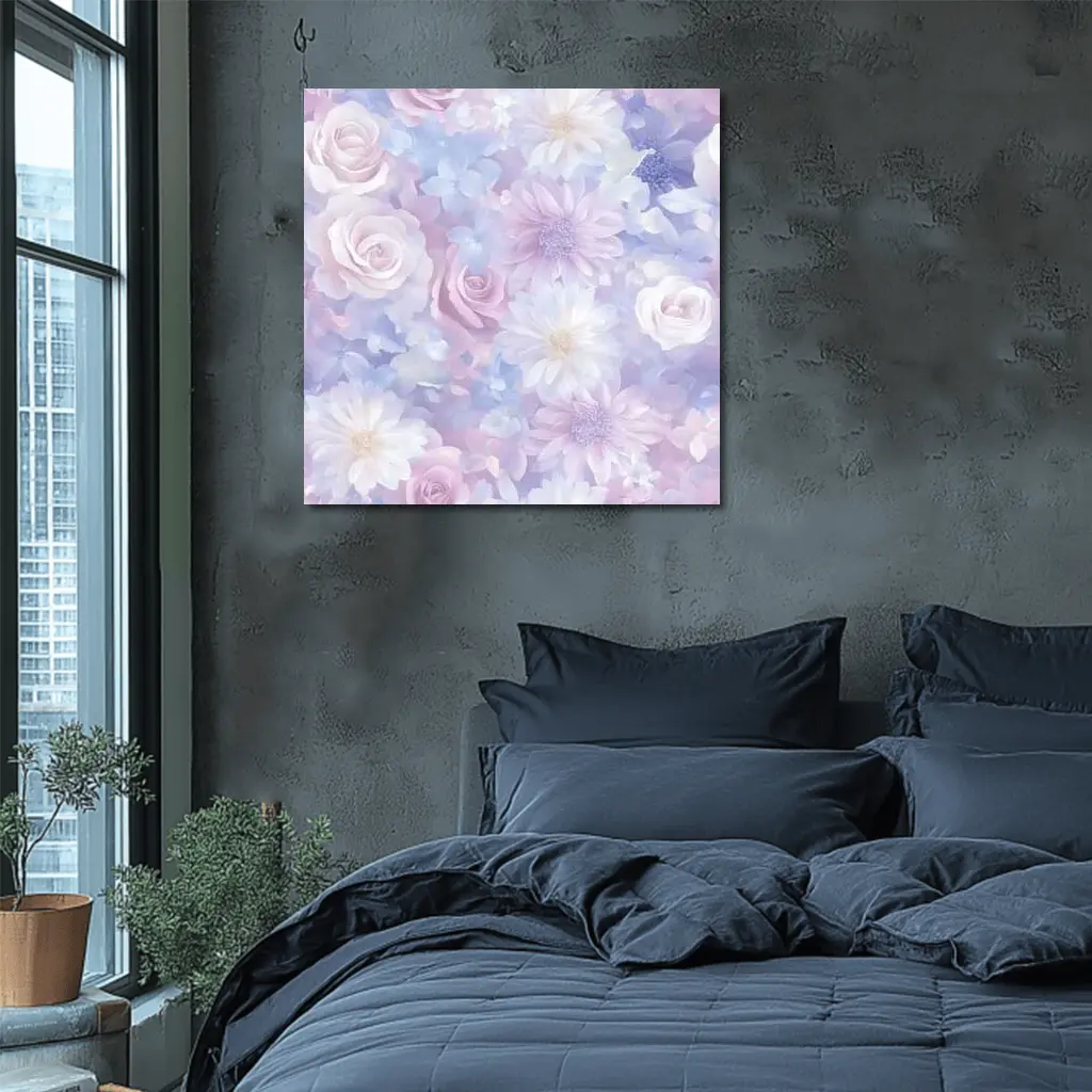 Soft Pastel Roses Daisies Floral Pattern – Wall Art