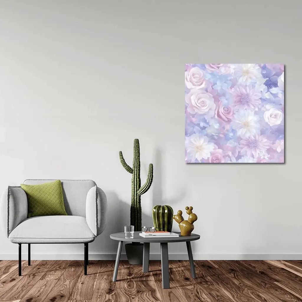 Soft Pastel Roses Daisies Floral Pattern – Wall Art