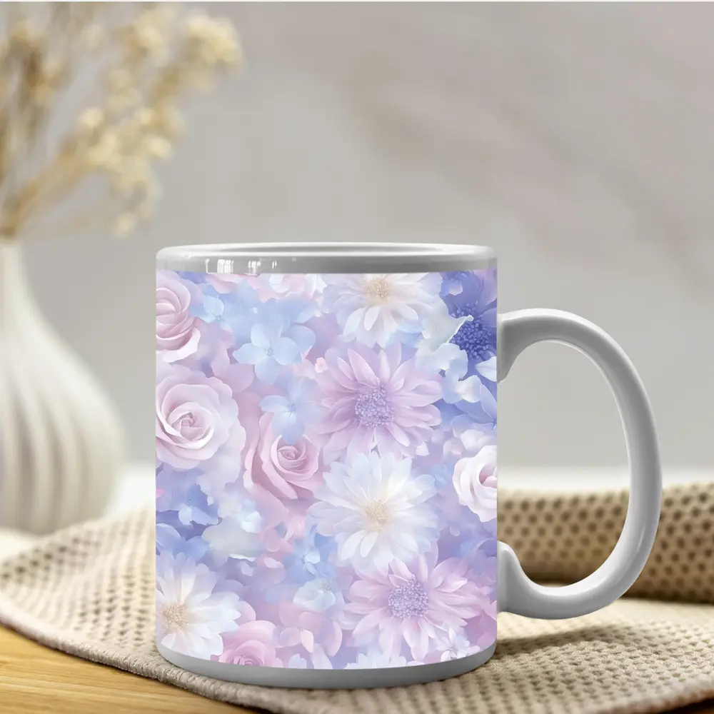 Soft Pastel Roses Daisies Floral Pattern – Mugs