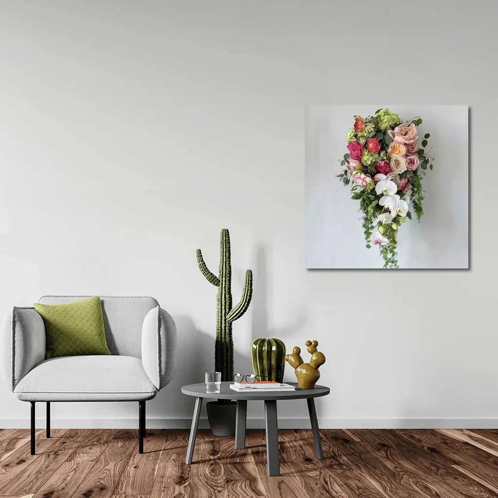 Cascading Orchid Rose Peony Floral Bouquet – Wall Art