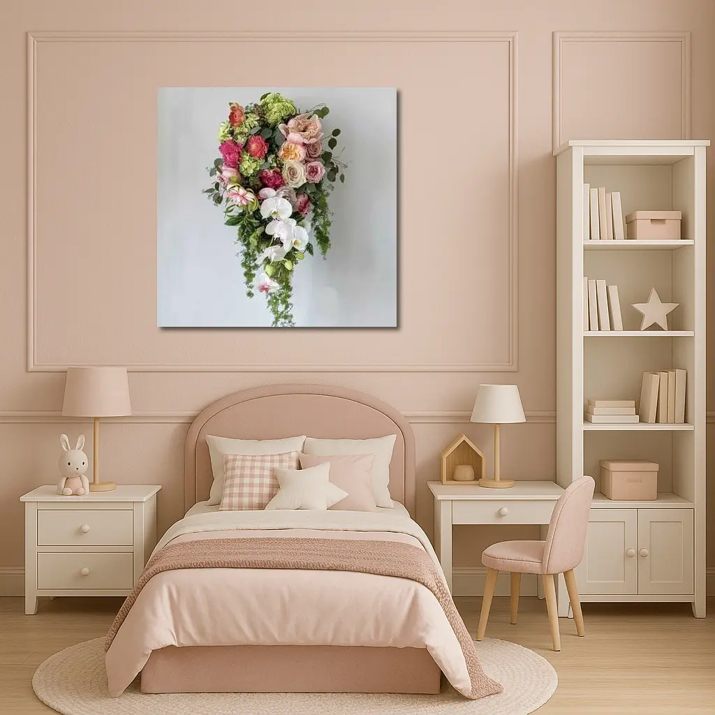Cascading Orchid Rose Peony Floral Bouquet – Wall Art