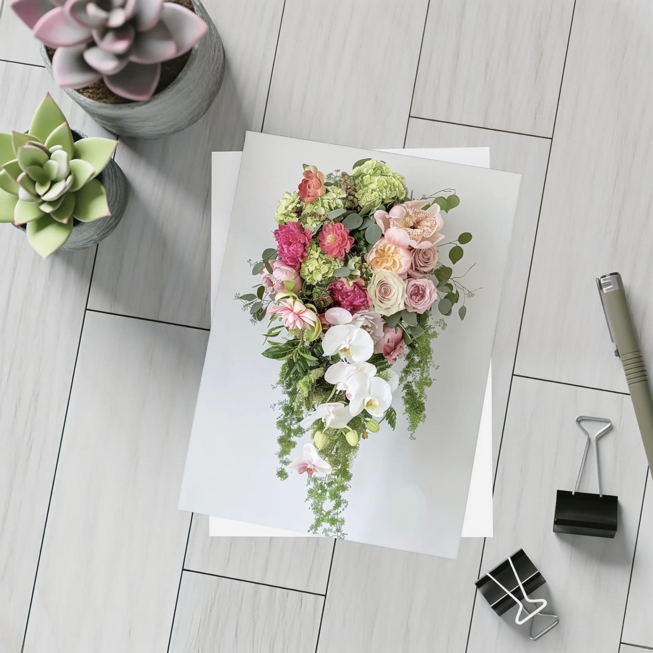 Cascading Orchid Rose Peony Floral Bouquet – Postcards