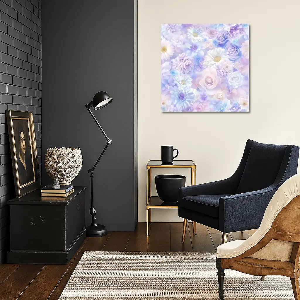 Soft Pastel Roses Daisies Floral Pattern – Wall Art