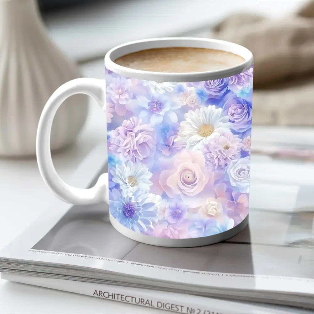 Soft Pastel Roses Daisies Floral Pattern – Mugs