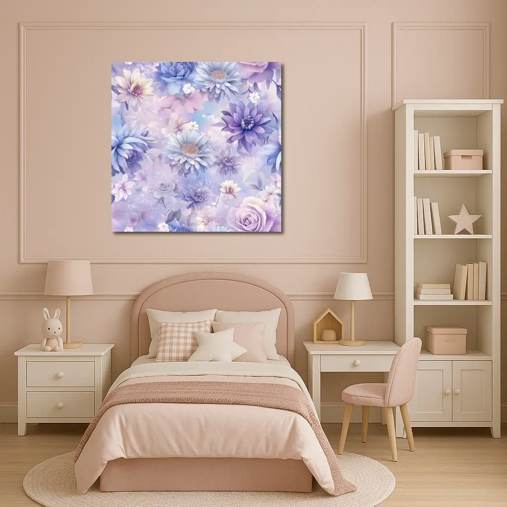 Soft Purple Blue Floral Watercolor Pattern Art – Wall Art