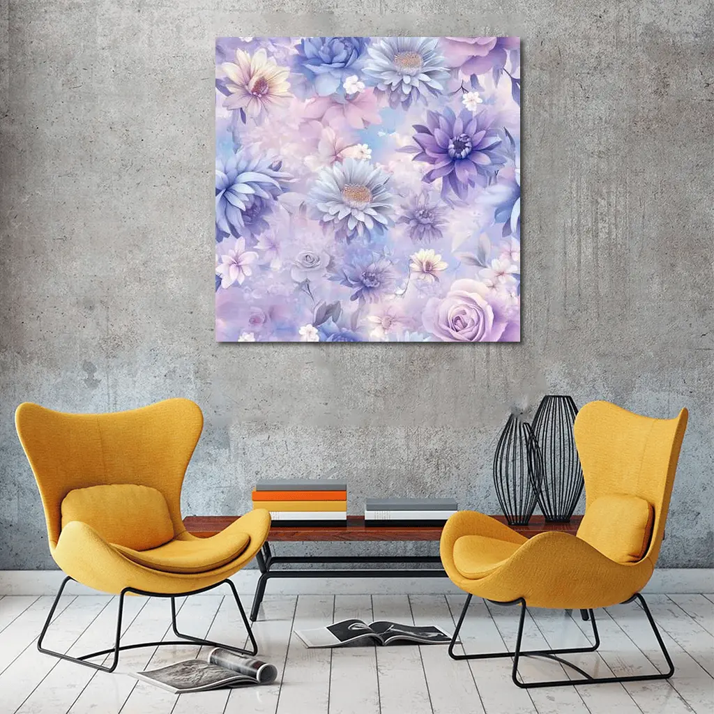 Soft Purple Blue Floral Watercolor Pattern Art – Wall Art