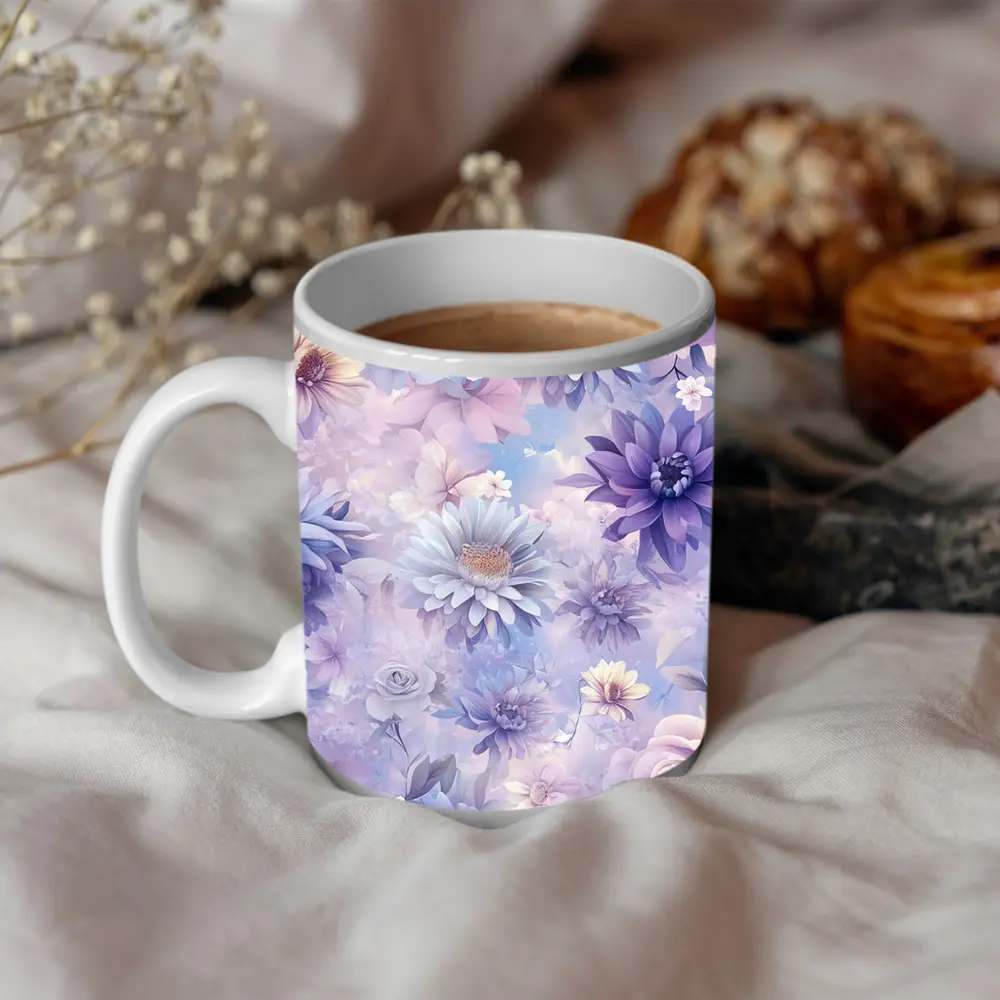 Soft Purple Blue Floral Watercolor Pattern Art – Mugs