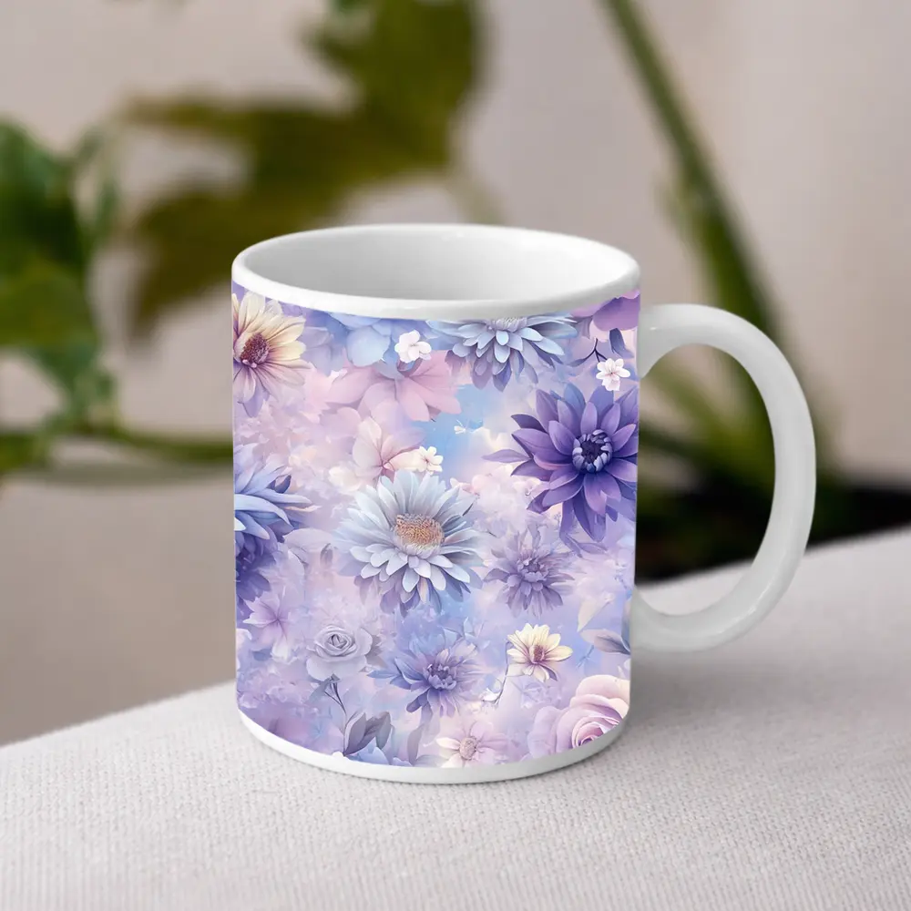 Soft Purple Blue Floral Watercolor Pattern Art – Mugs