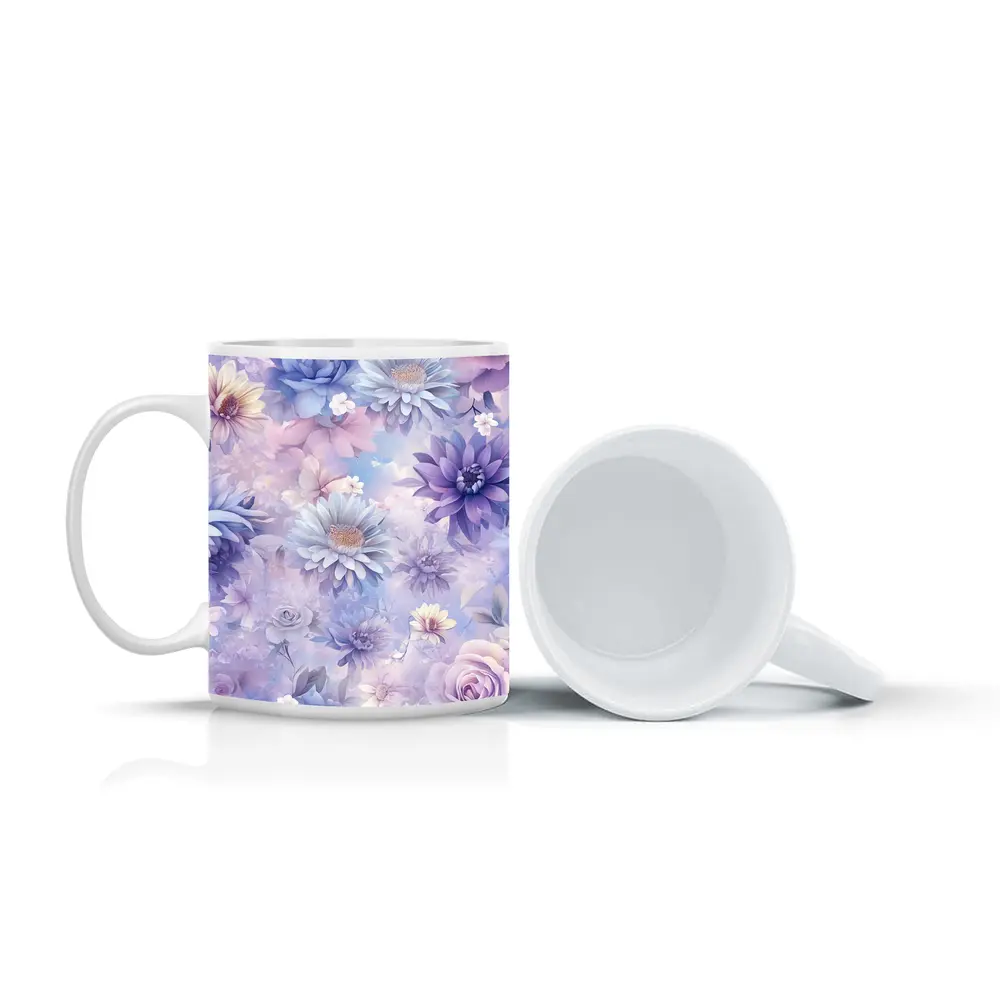 Soft Purple Blue Floral Watercolor Pattern Art – Mugs