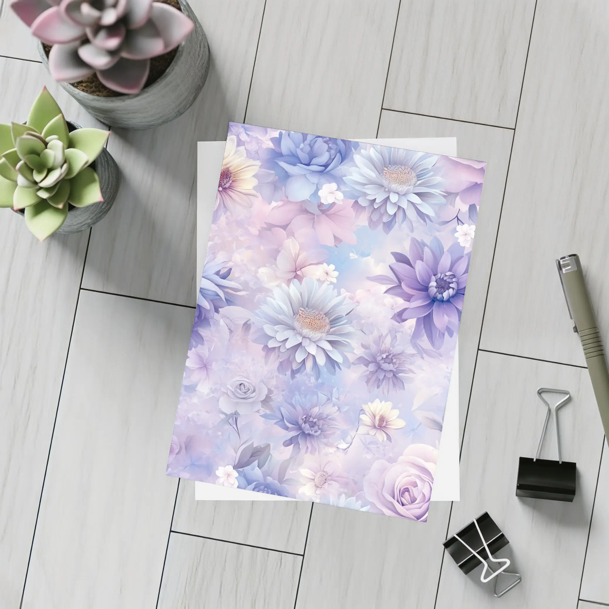 Soft Purple Blue Floral Watercolor Pattern Art – Postcards