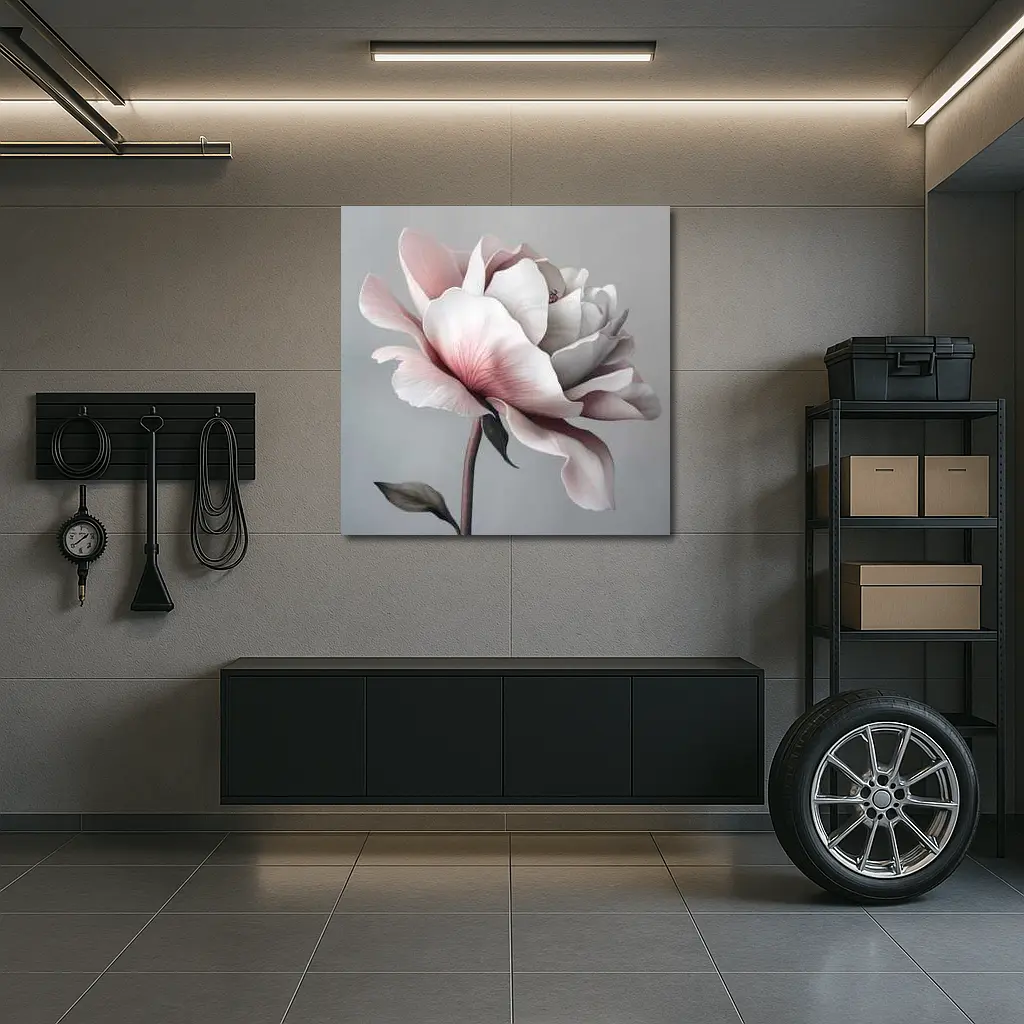 Pink White Rose Flower Gray Background Art – Wall Art