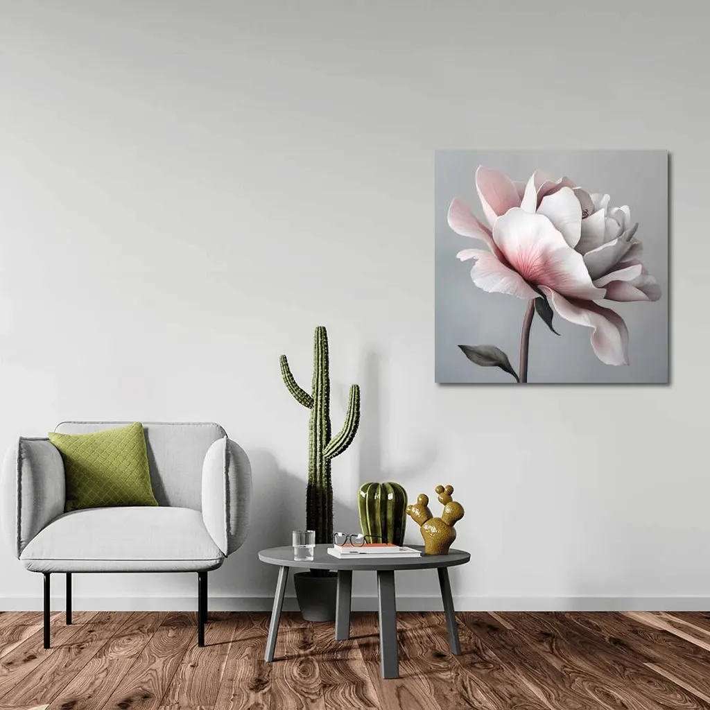 Pink White Rose Flower Gray Background Art – Wall Art