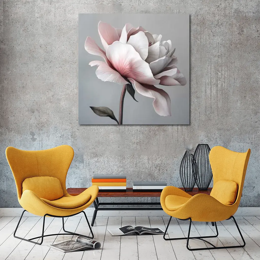 Pink White Rose Flower Gray Background Art – Wall Art