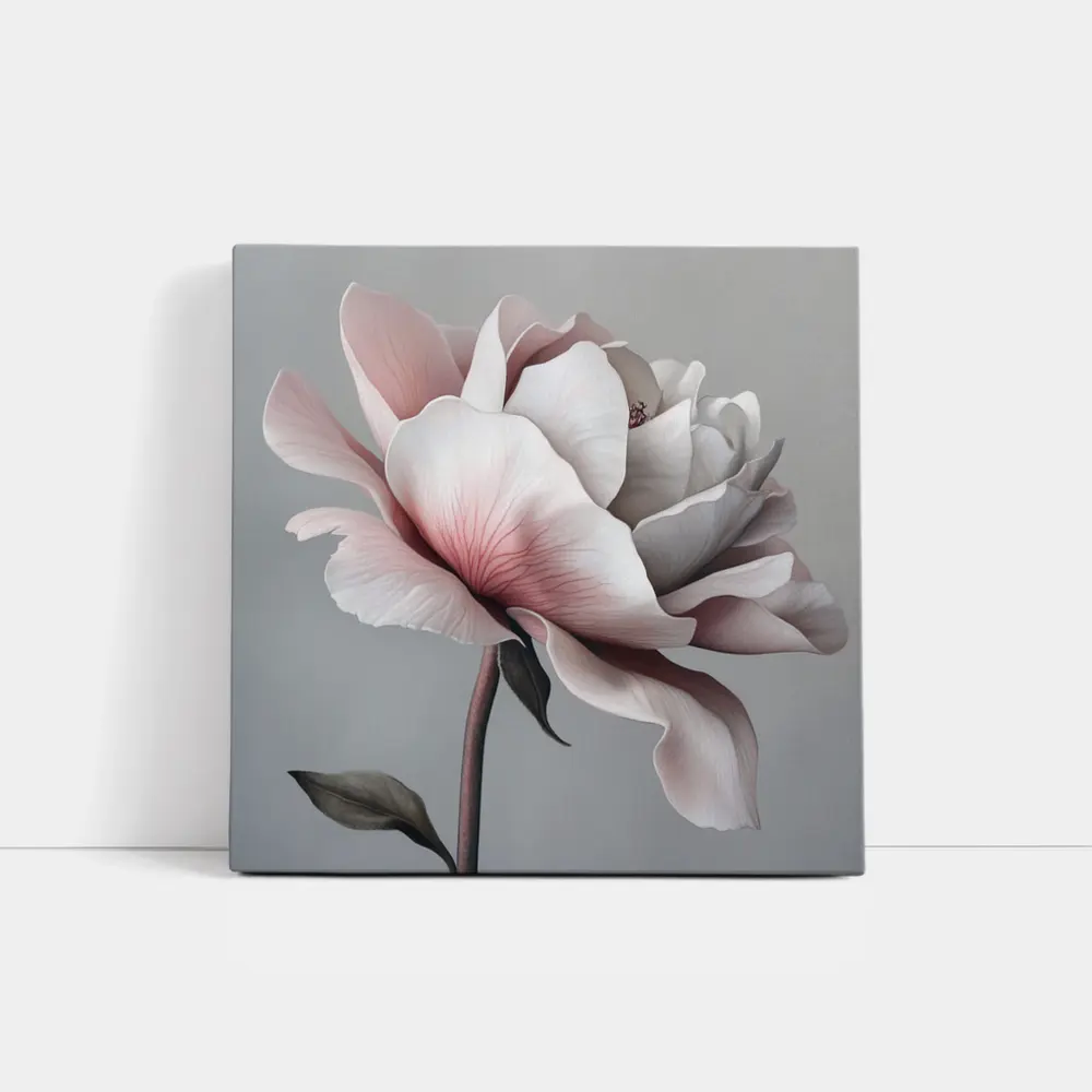 Pink White Rose Flower Gray Background Art – Wall Art