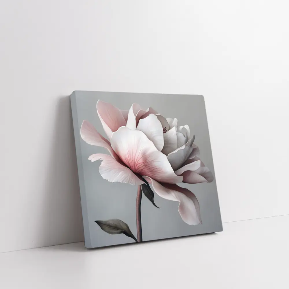 Pink White Rose Flower Gray Background Art – Wall Art