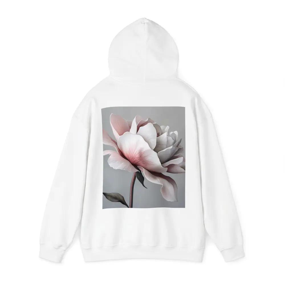 Pink White Rose Flower Gray Background Art – Hoodies