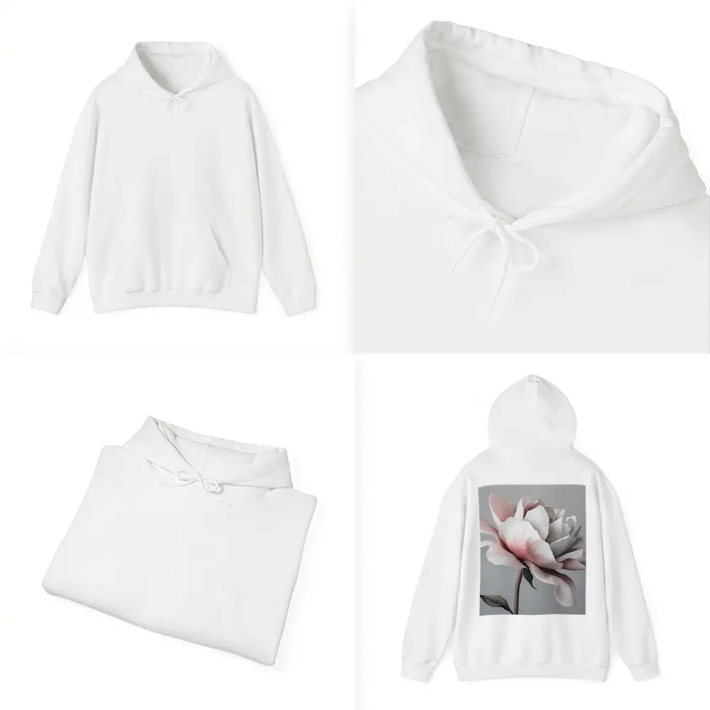Pink White Rose Flower Gray Background Art – Hoodies