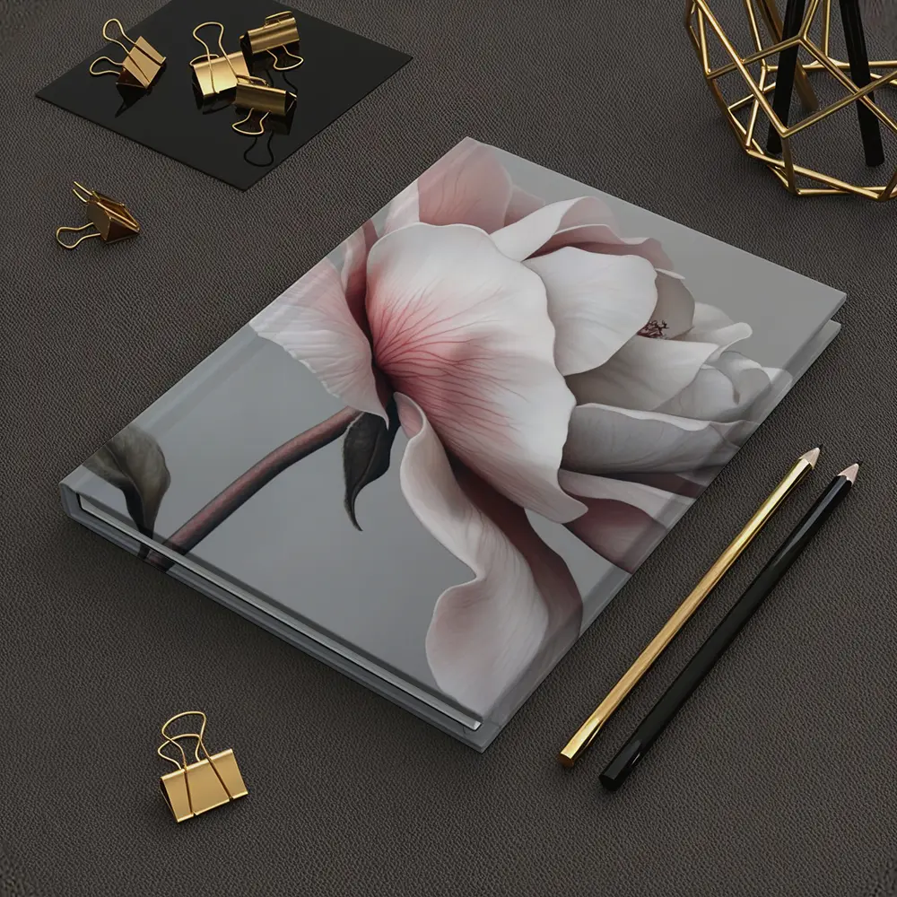 Pink White Rose Flower Gray Background Art – Notebooks