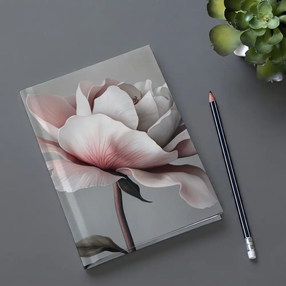 Pink White Rose Flower Gray Background Art – Notebooks