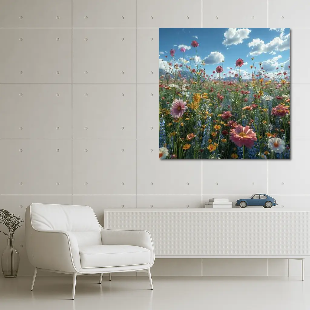Wildflower Field Blue Sky Sunny Day – Wall Art
