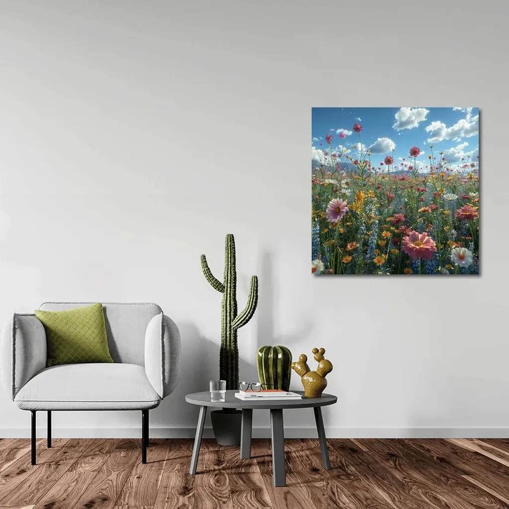 Wildflower Field Blue Sky Sunny Day – Wall Art