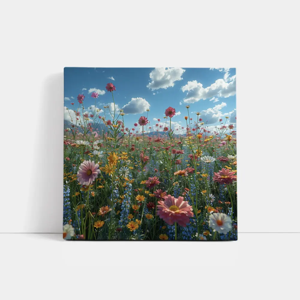 Wildflower Field Blue Sky Sunny Day – Wall Art