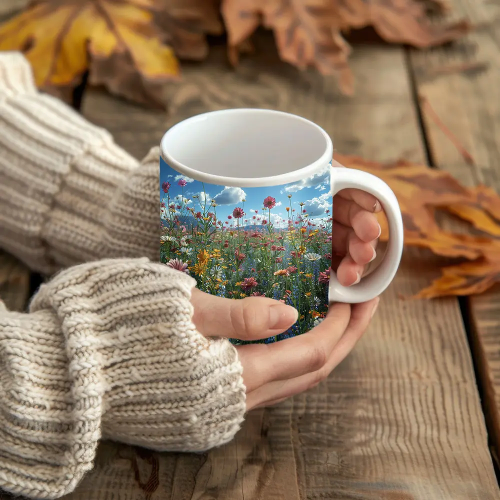 Wildflower Field Blue Sky Sunny Day – Mugs