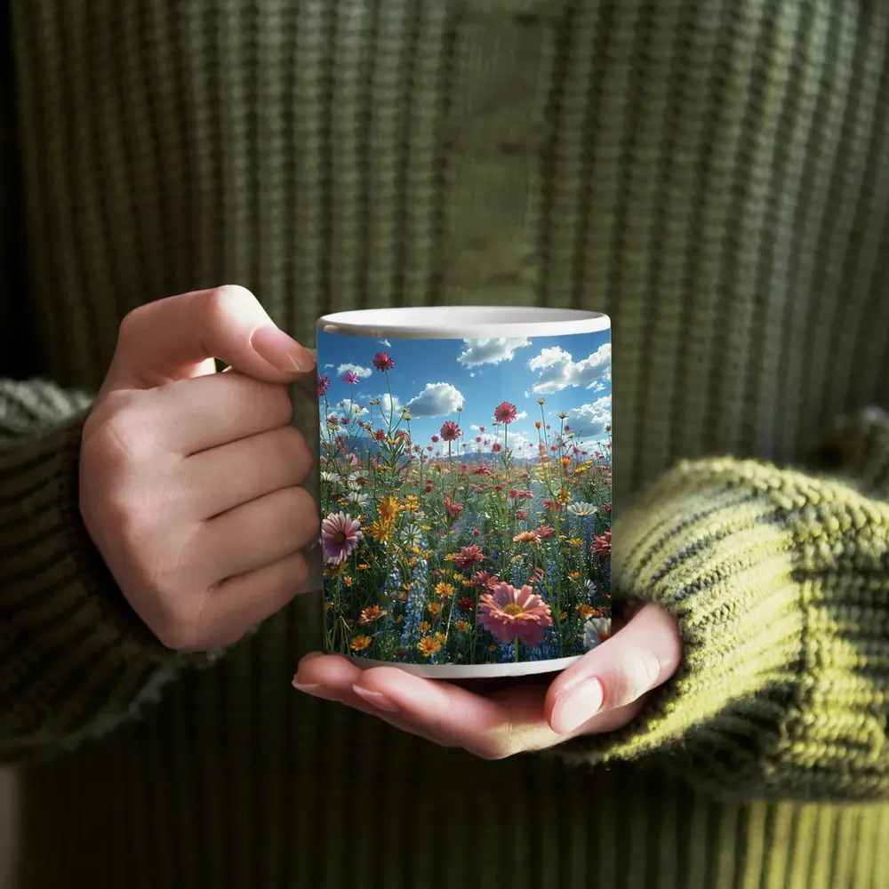 Wildflower Field Blue Sky Sunny Day – Mugs