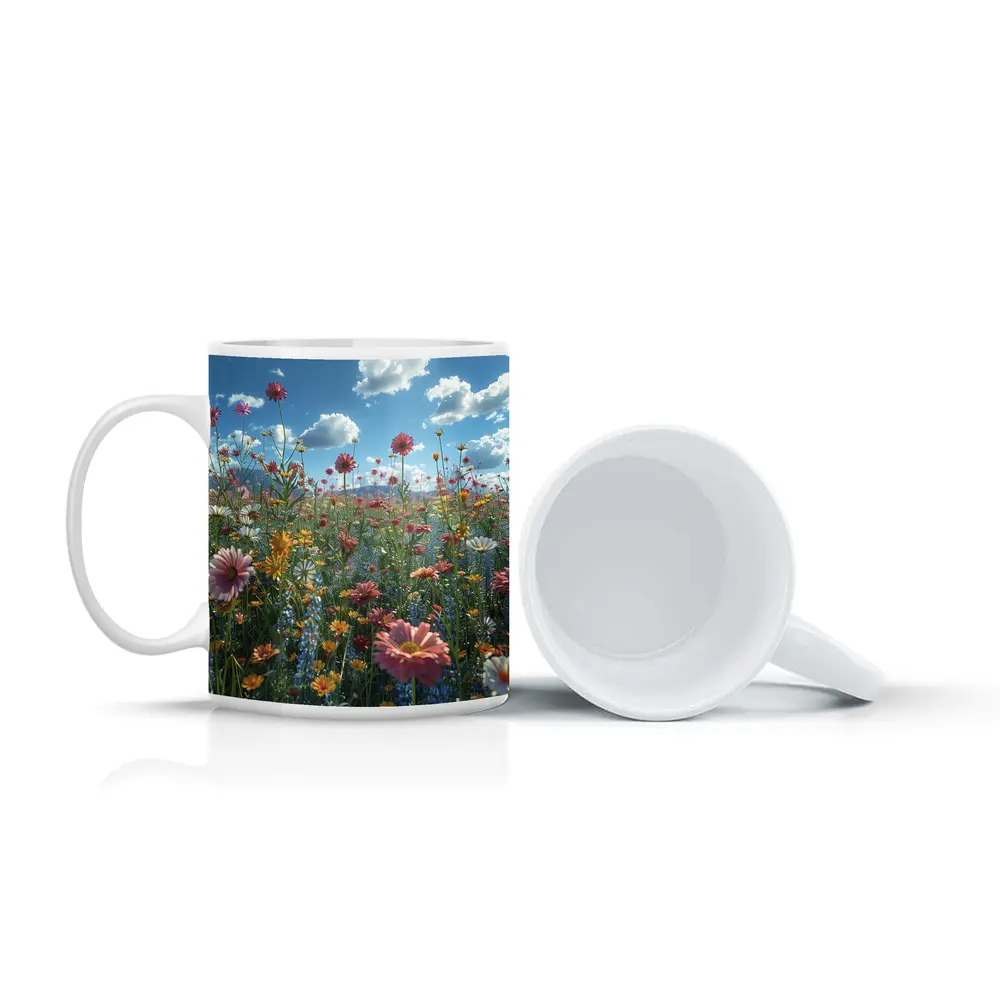 Wildflower Field Blue Sky Sunny Day – Mugs
