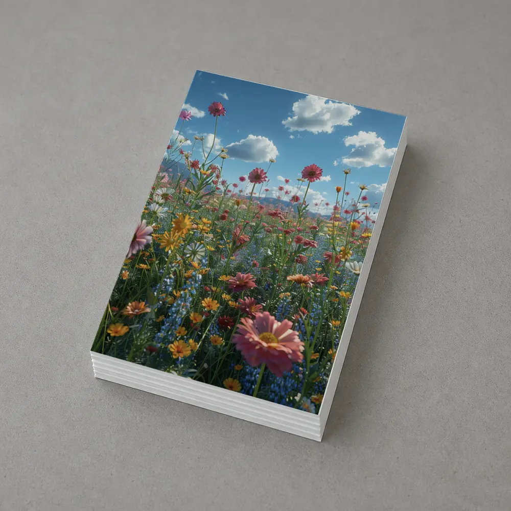 Wildflower Field Blue Sky Sunny Day – Postcards