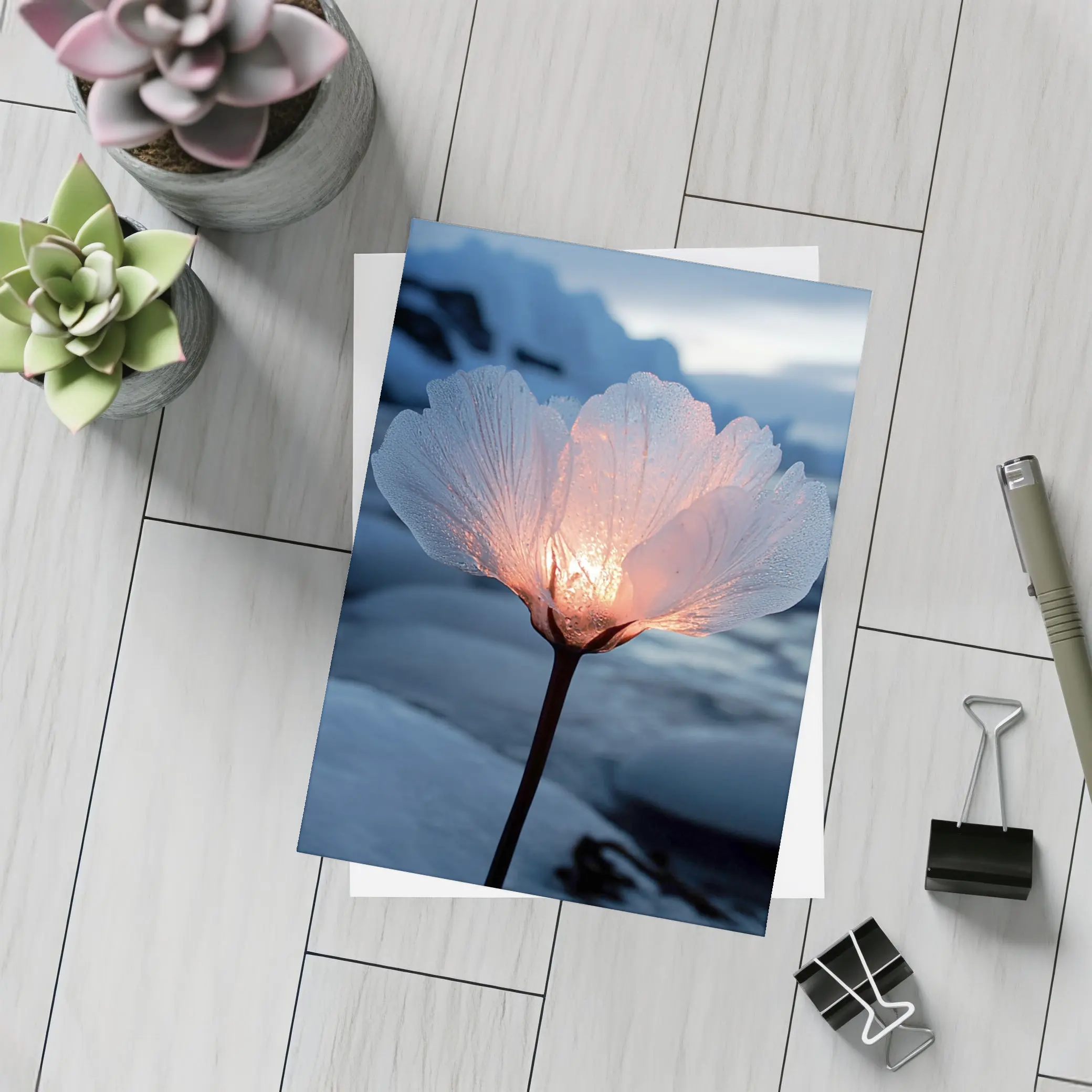 Glowing Ice Flower Arctic Glacier Winter Scene – Postcards
