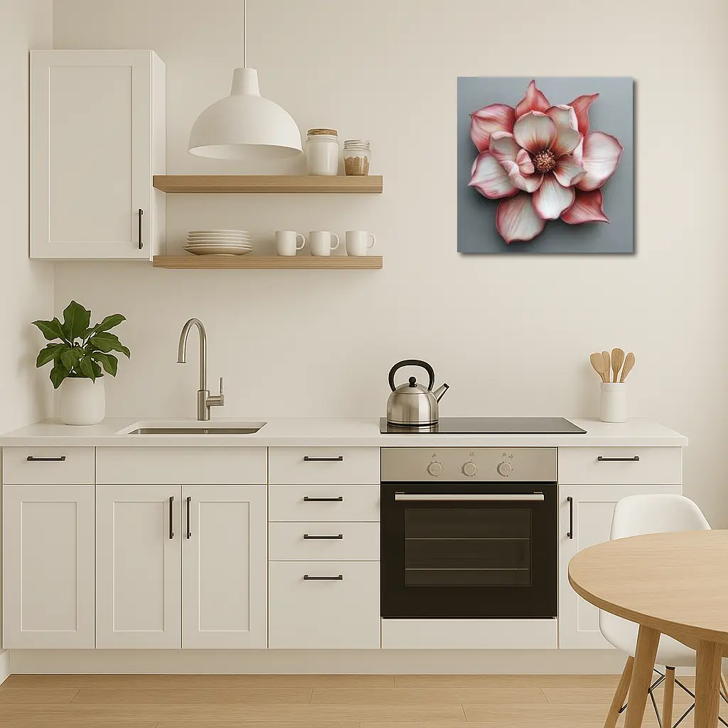 Pink Magnolia Flower Gray Background Art – Wall Art