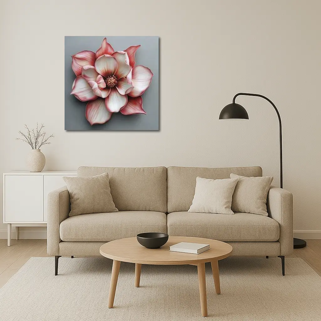 Pink Magnolia Flower Gray Background Art – Wall Art