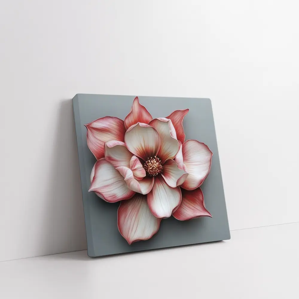 Pink Magnolia Flower Gray Background Art – Wall Art