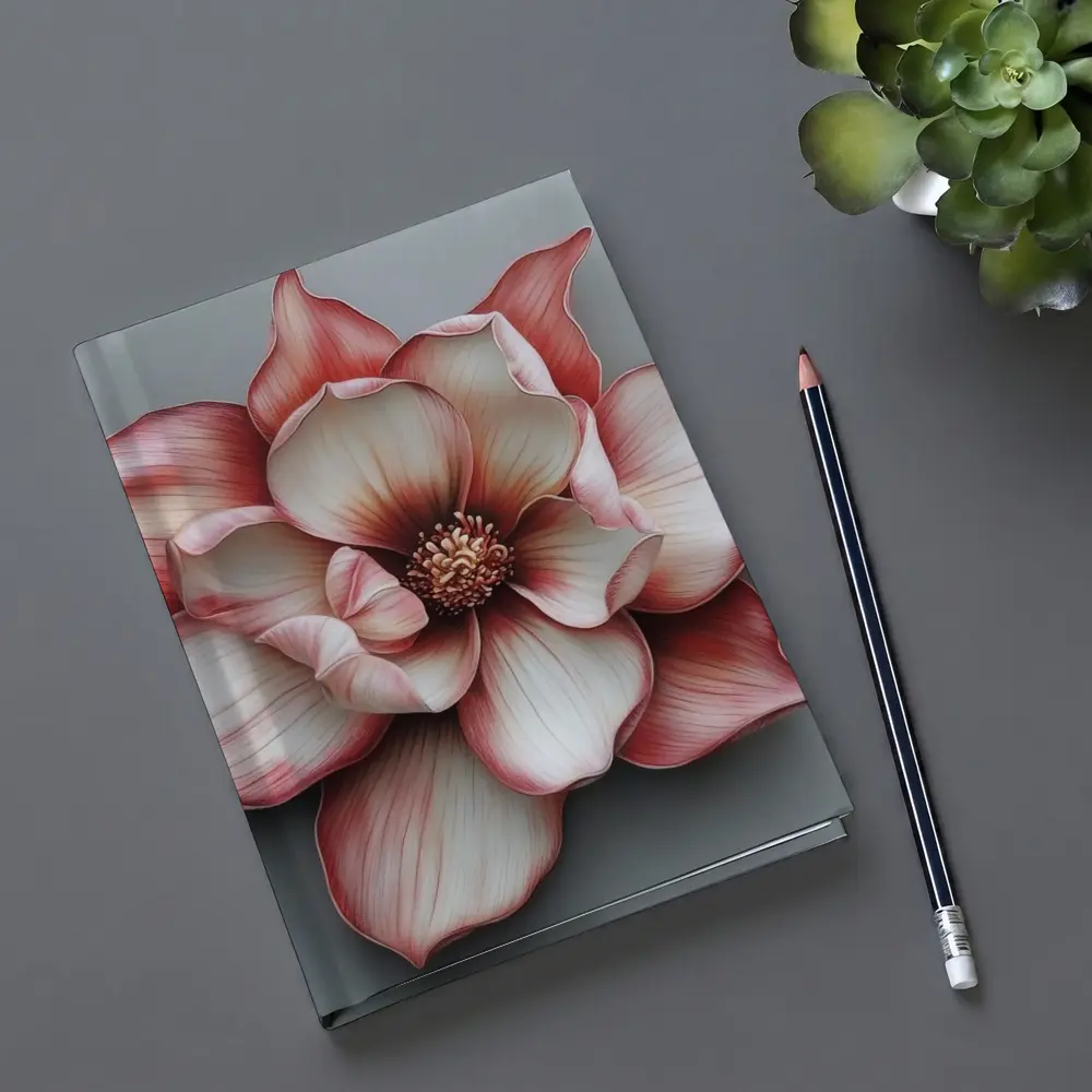 Pink Magnolia Flower Gray Background Art – Notebooks