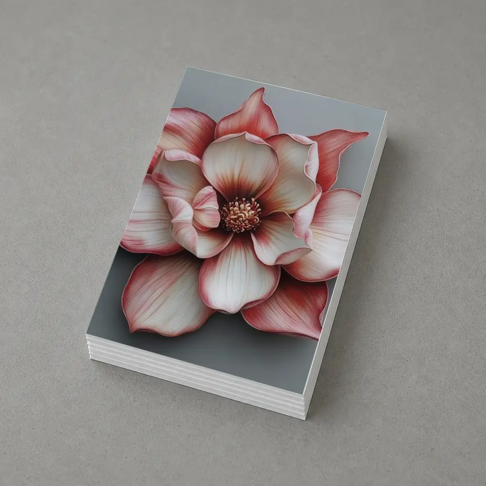 Pink Magnolia Flower Gray Background Art – Postcards