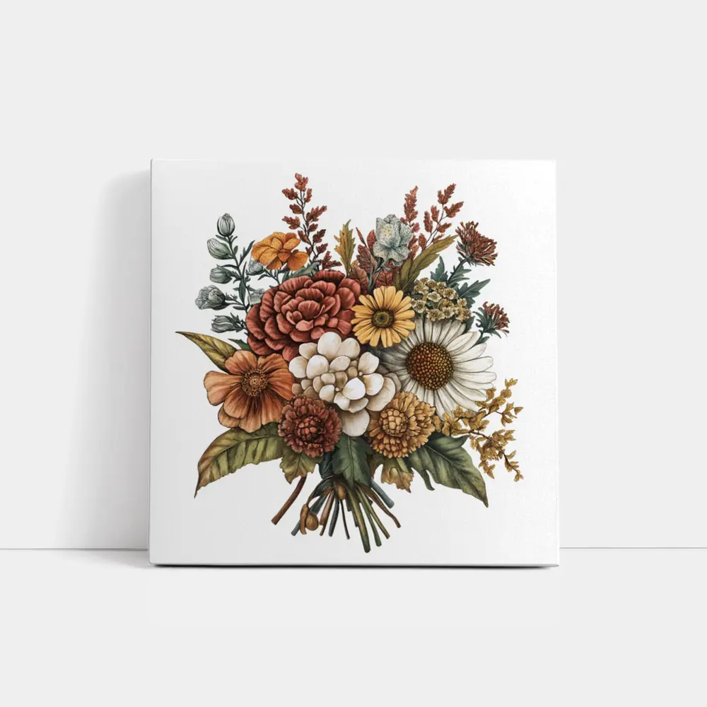 Autumn Wildflower Bouquet Botanical Illustration Art – Wall Art