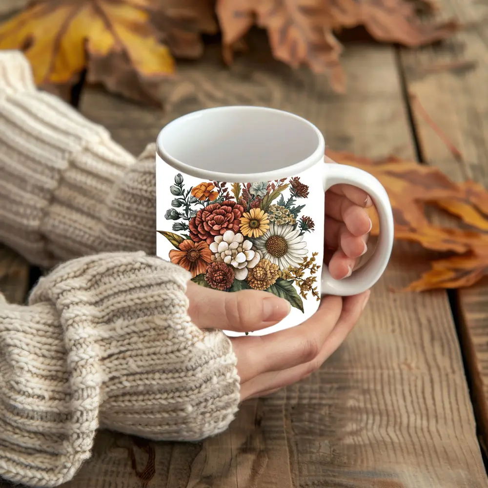 Autumn Wildflower Bouquet Botanical Illustration Art – Mugs