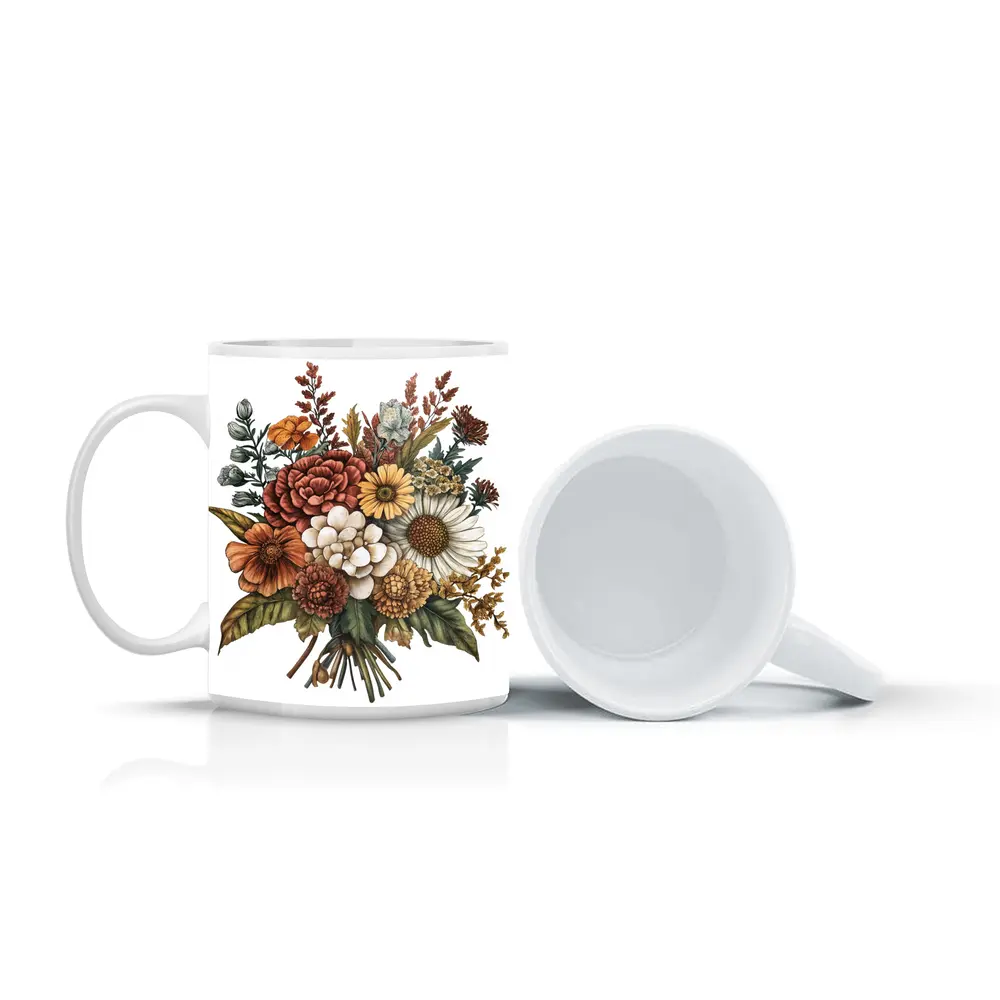 Autumn Wildflower Bouquet Botanical Illustration Art – Mugs