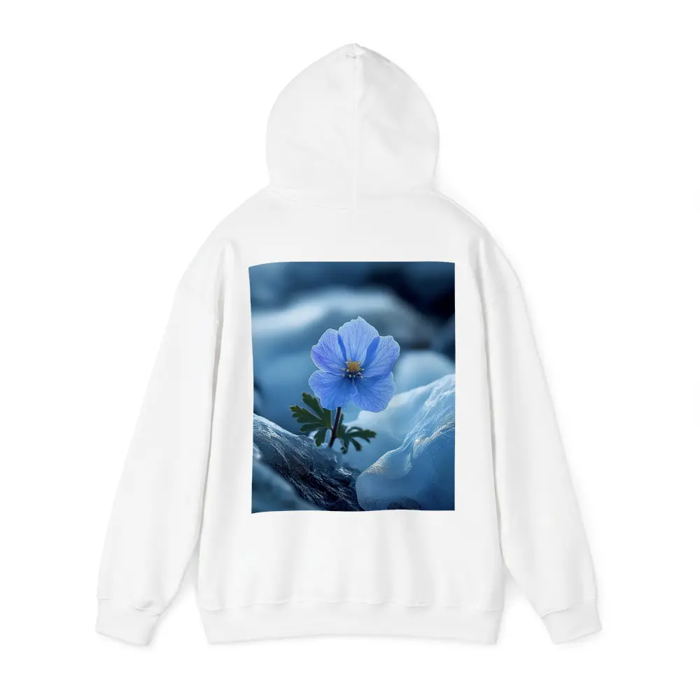Blue Himalayan Poppy Growing Between Icy Rocks – Hoodies