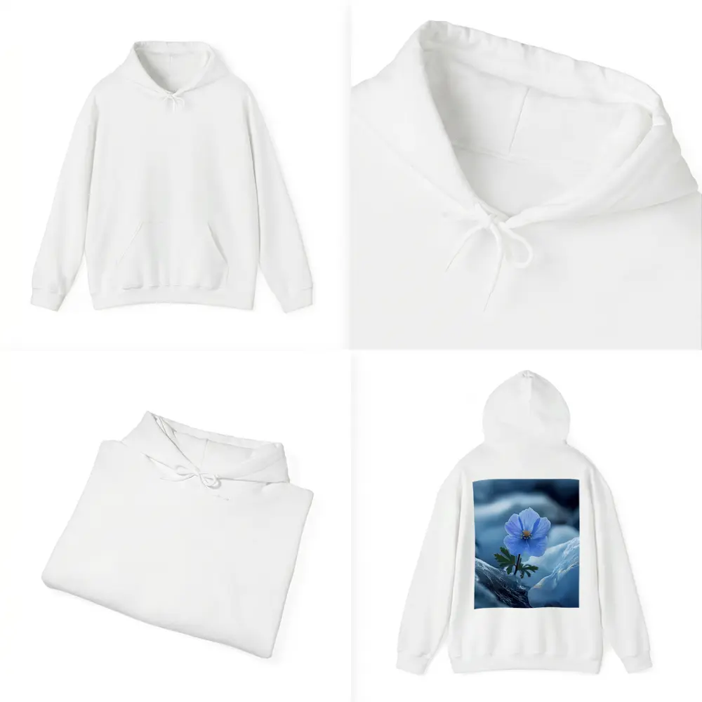 Blue Himalayan Poppy Growing Between Icy Rocks – Hoodies