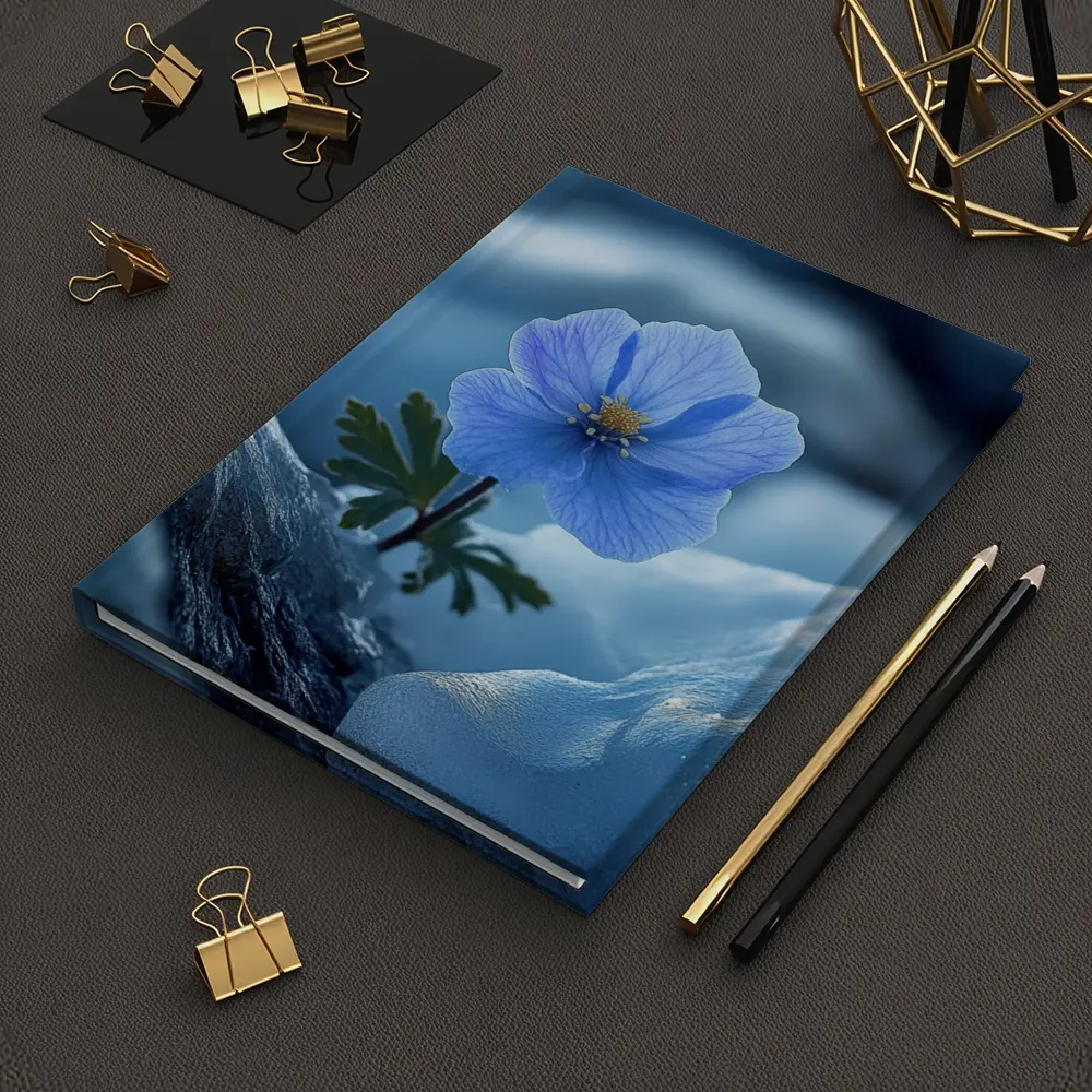 Blue Himalayan Poppy Growing Between Icy Rocks – Notebooks