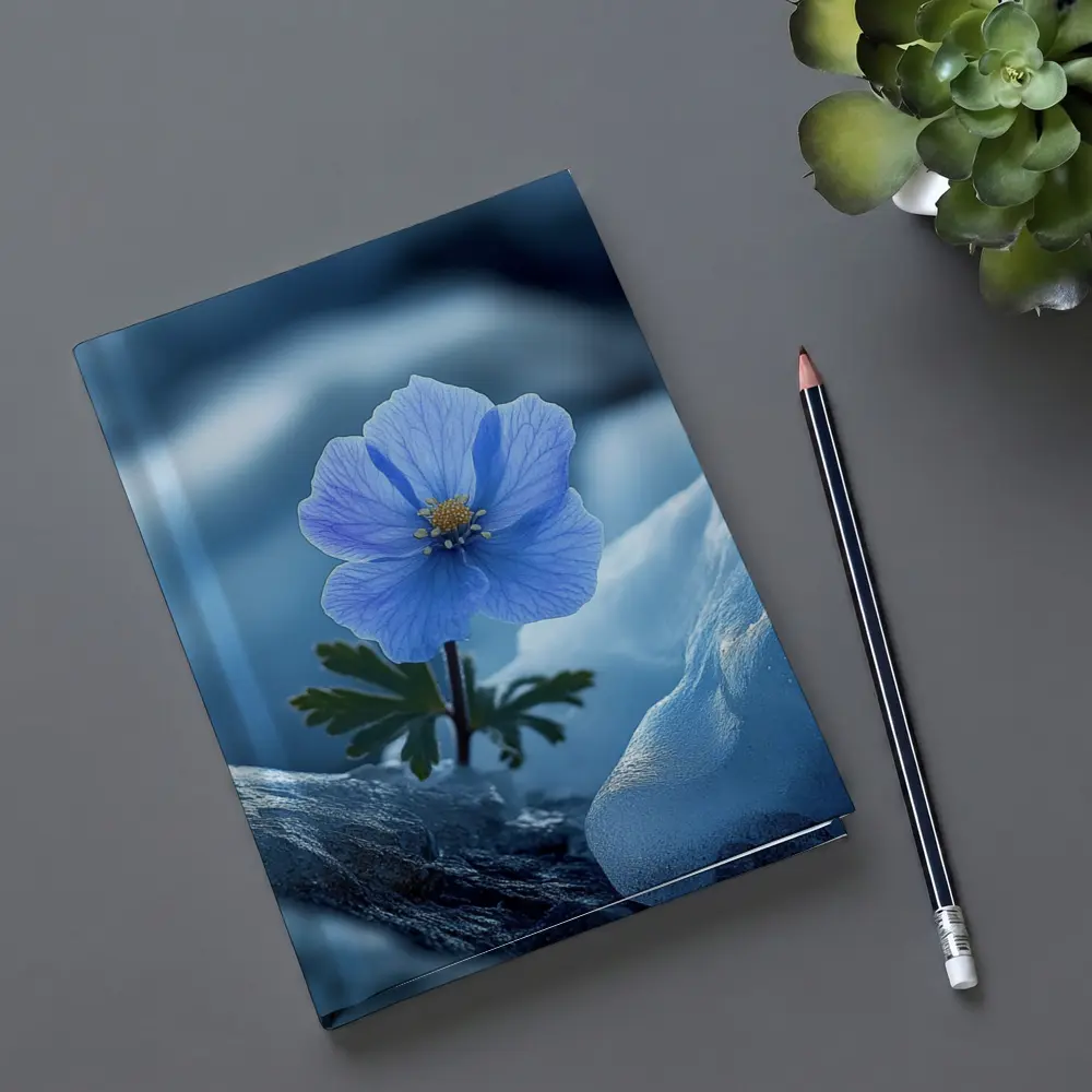 Blue Himalayan Poppy Growing Between Icy Rocks – Notebooks
