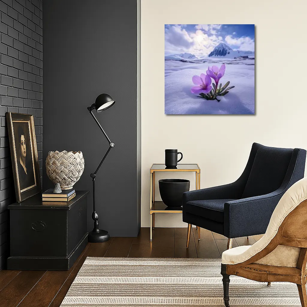 Purple Crocus Flowers Blooming In Snow – Wall Art