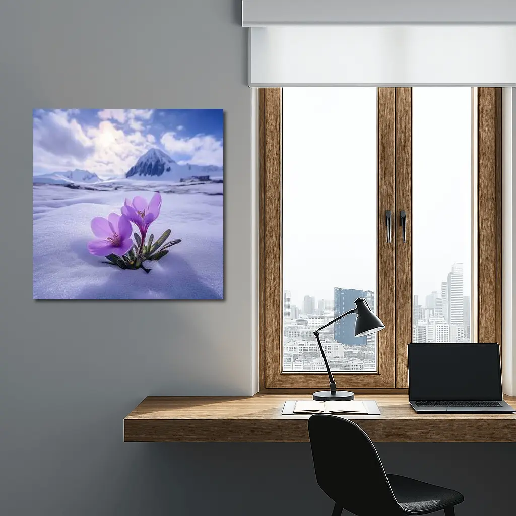 Purple Crocus Flowers Blooming In Snow – Wall Art