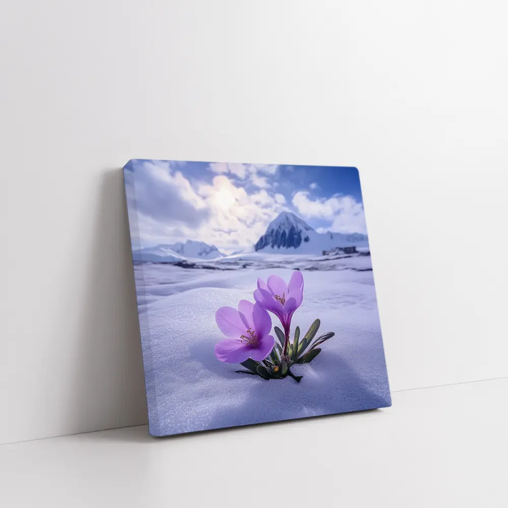 Purple Crocus Flowers Blooming In Snow – Wall Art